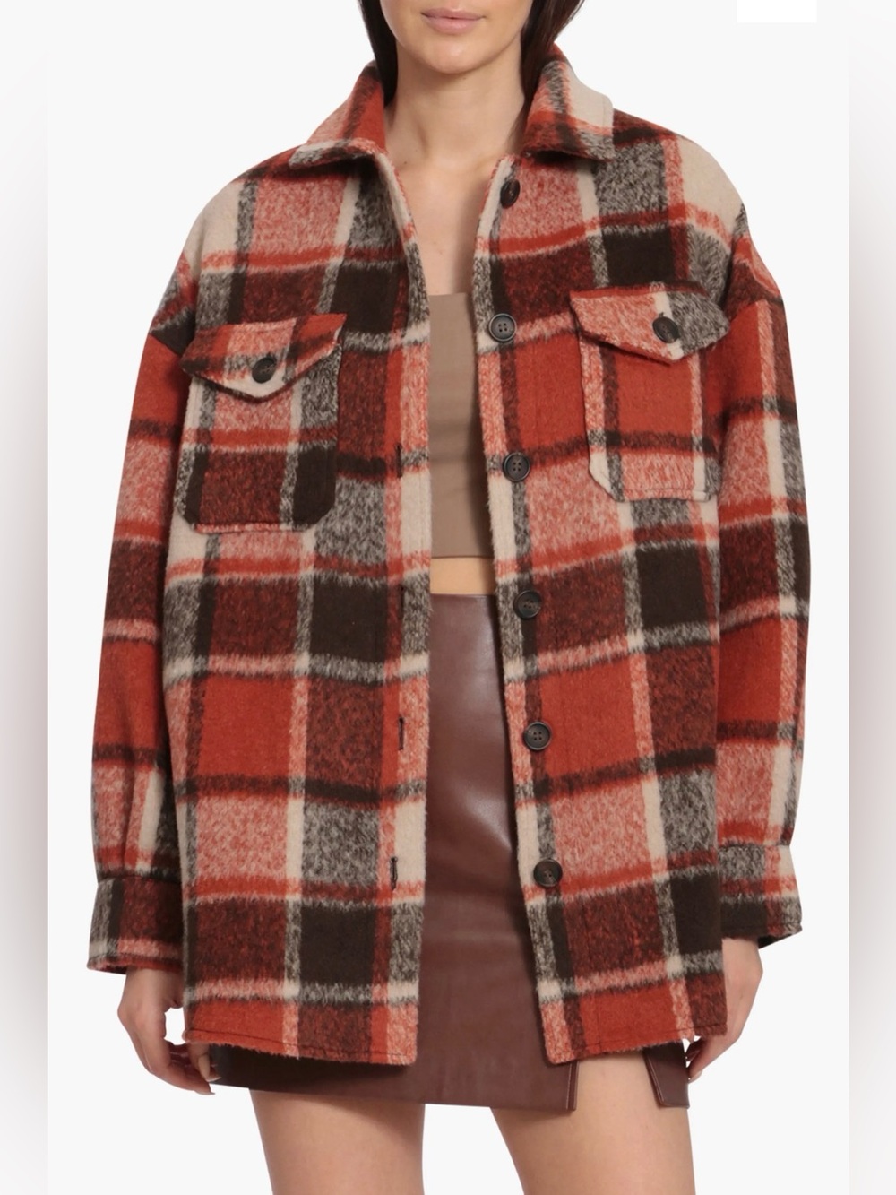 Avec Les Filles pumpkin spice boyfriend plaid shacket coat ANTHROPOLOGIE